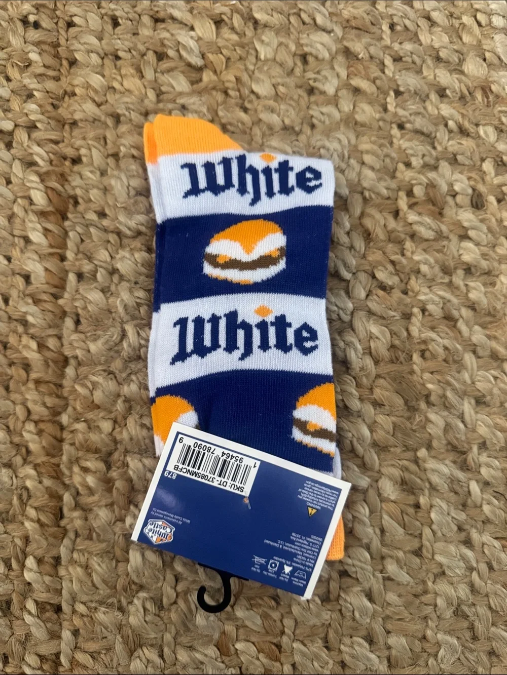 NWT White Castle Socks Men’s Crew Socks - Navy, White & Orange